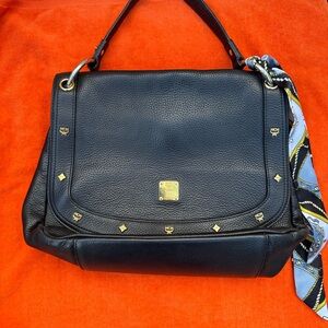 Vintage MCM Black Leather studded Shoulder Bag